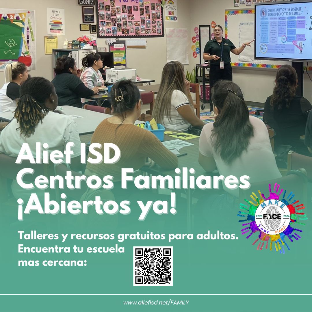 Join us as we kick off Fall semester in our Alief Family Centers!
Free adult workshops and resources. Find a school near you! aliefisd.net/o/fce/page/fc-…