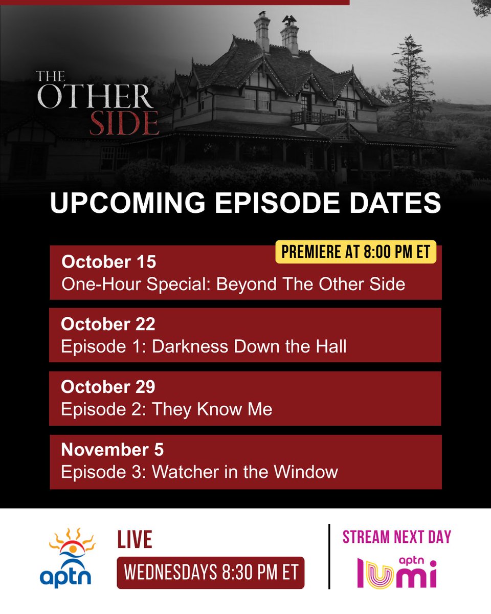 AngelEnt_ca's tweet image. Mark your calendars: October 15 and 22!

A decade of The Other Side has led to this moment. New voices, deeper connections, and the journey continues.

* * *
The Other Side season 10 is supported by Canada Media Fund and Creative Saskatchewan.

#TOS10 #TheOtherSide #Season10