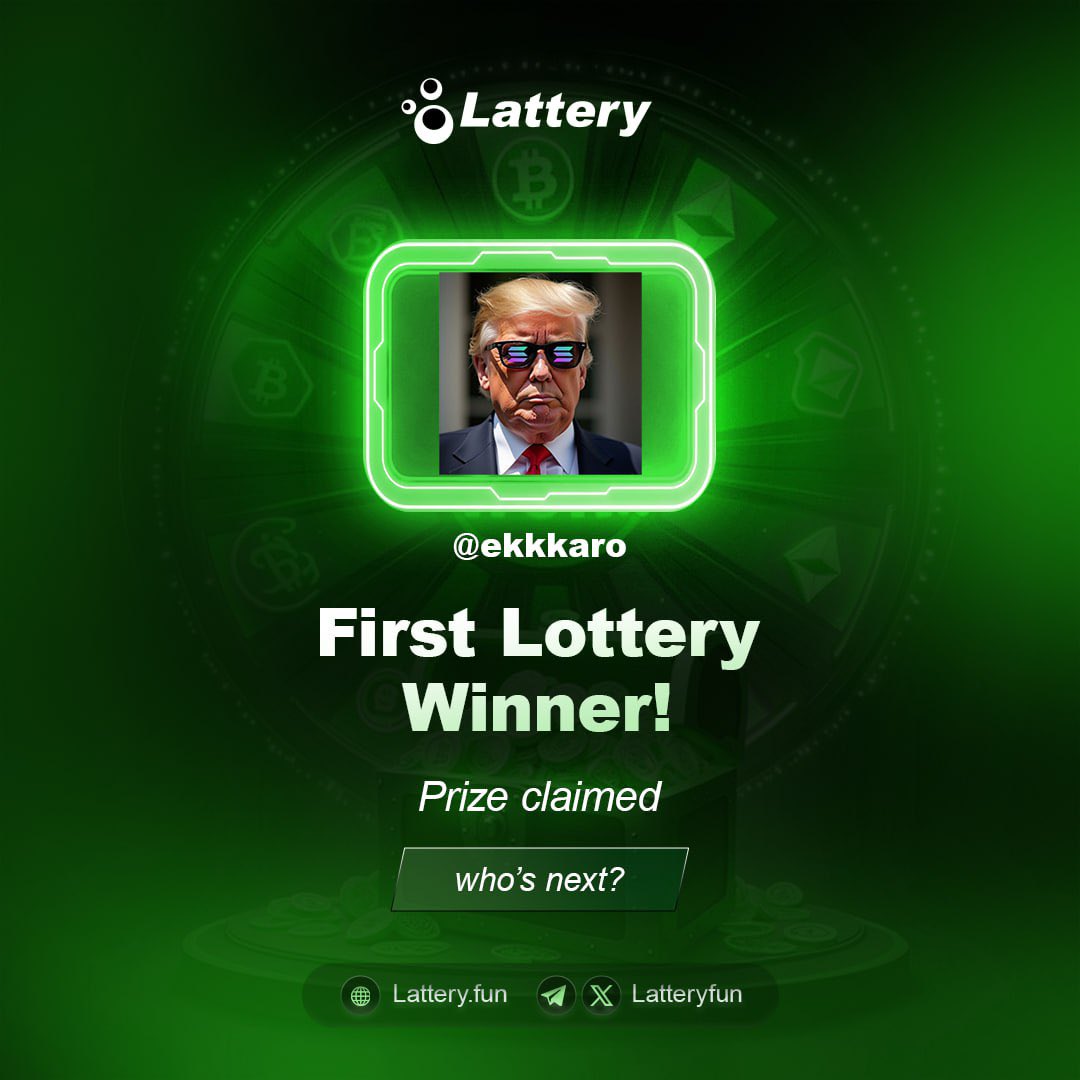 We have our FIRST lottery winner! 🎉

The 1,233,548.96 $LAT has been claimed, the excitement is real, and the fun is just getting started.

Who’s next? Your turn could be coming up!
Don’t miss the next draw: t.me/latteryfunbot