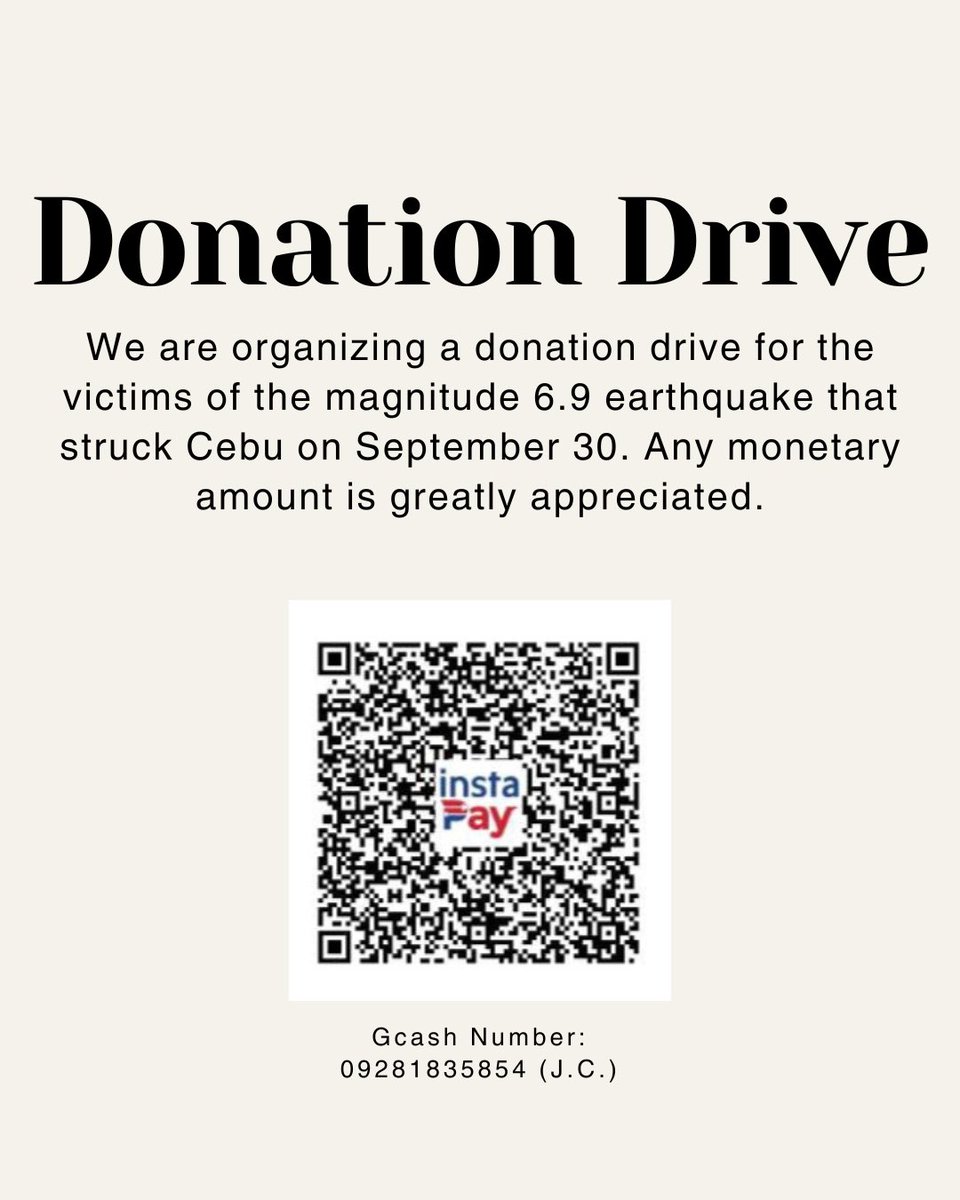 jslcebu's tweet image. Hi fellow JSLs, we are organizing a donation drive activity for the earthquake victims. Any help and monetary donations are greatly appreciated. Thank you so much!