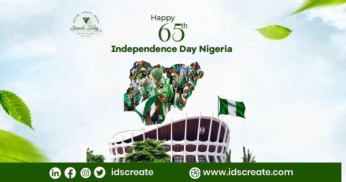 idscreate's tweet photo. Happy 65th Independence Day, Nigeria! 🇳🇬
Today, we celebrate the spirit of resilience and unity that defines our great nation. 
Here’s to Nigeria — stronger, greater, and ever shining. Visit us today at https://t.co/IrVt3cCsPL.
#NigeriaAt65 #HappyIndependenceDay #idscreate https://t.co/gutBX7xvtm