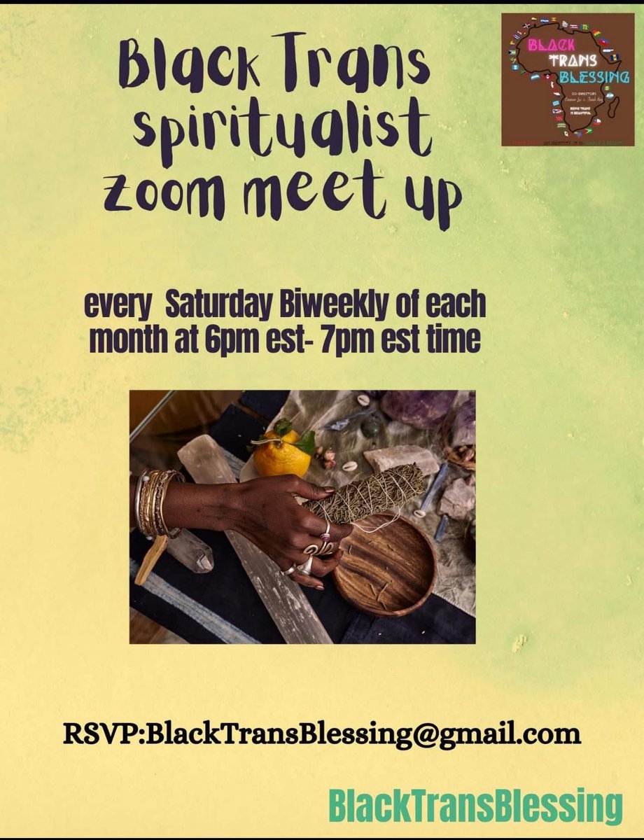 The group will meet this Saturday, October 4th, 2025, at 6:00 PM EST.
If you’d like to join us, please RSVP by emailing BlackTransBlessing@gmail.com to receive the Zoom link.