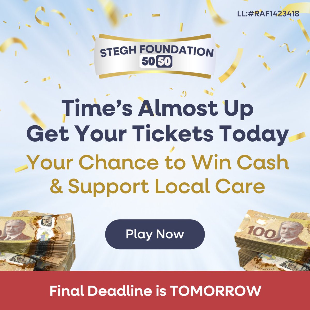⏰ Grand Prize deadline is tomorrow at 11:59 PM. Get your tickets and be in the draw! 

💰$24,000 and growing!

ow.ly/ANE850X5bq7
#steghfoundation5050 #steghfoundation #stegh