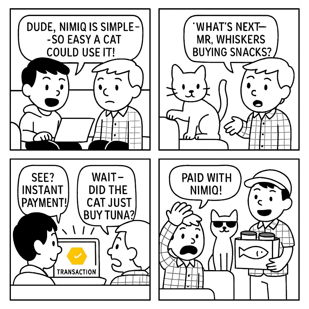 n2ncash's tweet photo. @Nimiq - the feline-friendly crypto payment solution! #Nimiq #comics #CatsOfTwitter https://t.co/pBE4x1ISO2