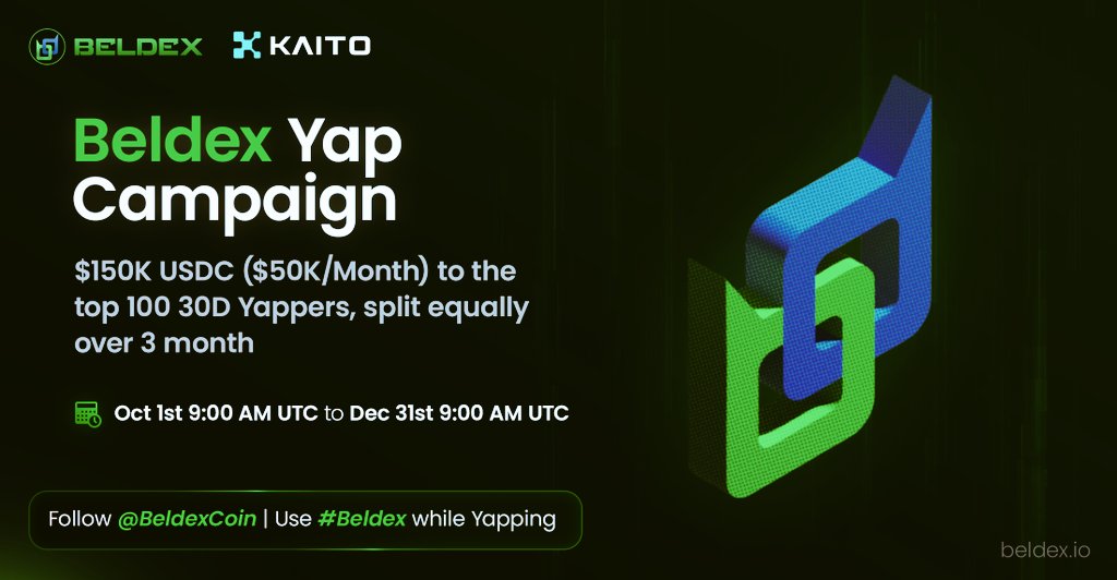 Mirachocrypto's tweet image. The Beldex Yap Campaign is LIVE.

$150K USDC rewards up for grabs ($50K/month)
Top 100 Yappers every 30 days will share the prize, I believe consistency will pays.

🗓️ Oct 1 – Dec 31
Follow @BeldexCoin and use #Beldex while yapping!

Let’s Yap, Earn and Win.
