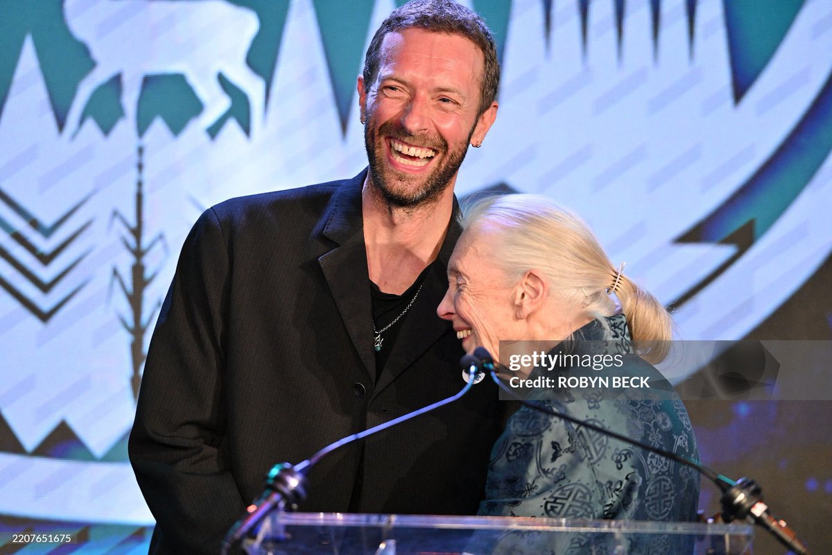 Coldplay Indonesia on X: ".@coldplay's Chris Martin with Lifetime  Achievement award recipient English zoologist, Jane Goodall at the charity  event at the Skirball Cultural Center on April 02, 2025 in Los Angeles,