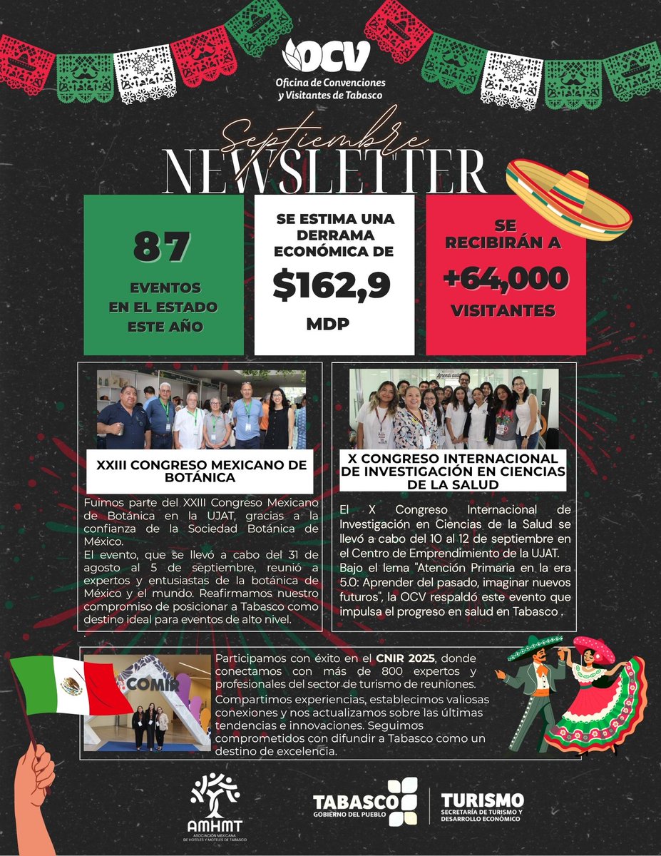 OCV_Tabasco's tweet photo. ¡Llegó el newsletter de septiembre de la OCV Tabasco! 🎉

Descubre las actividades más relevantes del mes y conoce un poco más sobre nuestro trabajo para promocionar y posicionar a Tabasco como un destino de excelencia. 📸✈️
¡Suscríbete! 📩
https://t.co/CtmnZt3GtI https://t.co/I7EpCdcTxj
