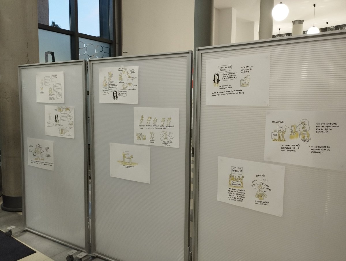 Oso interesgarria izan da hausnartzea, Cristina Mongeren eskutik, posible ote den politikarengan konfiantza berreskuratzea, jendartean dezepzioa nagusitzen denean.

Bitartean, Alex Fernandez Villanueva ilustratzaileak marrazkietan islatu ditu hitzaldia eta eztabaida.