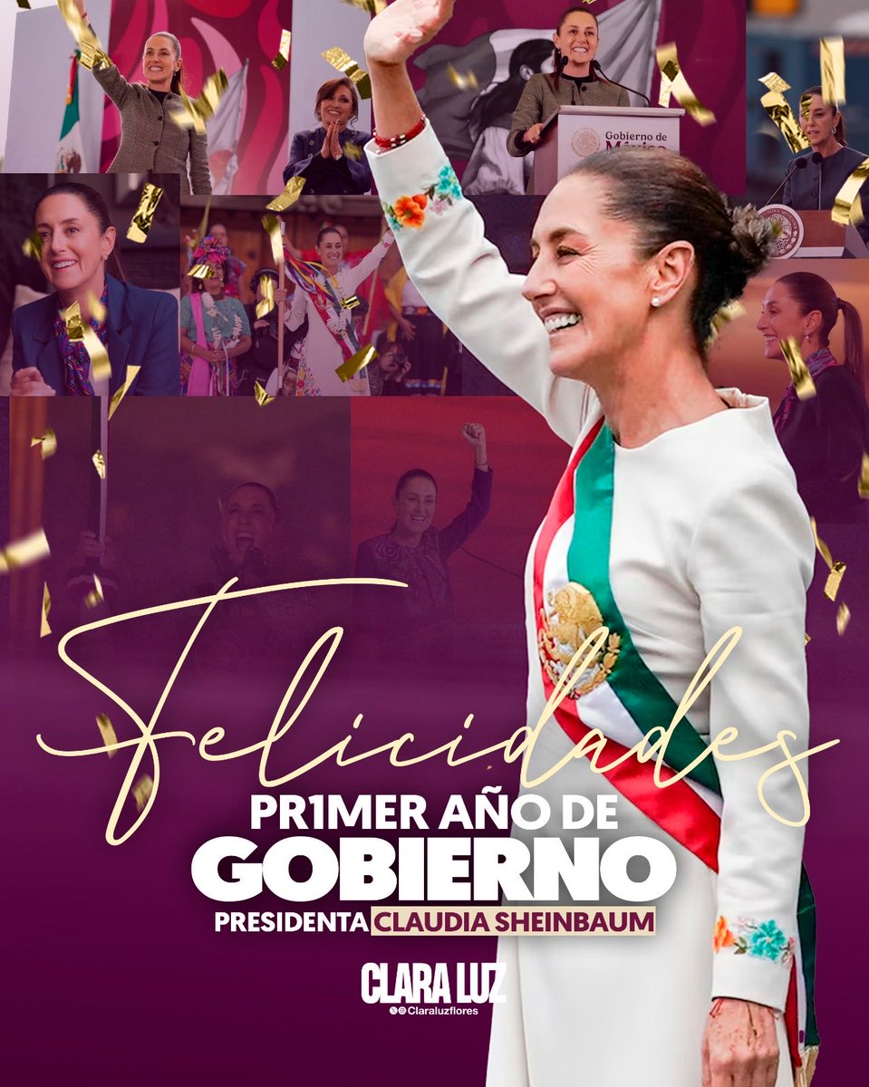 Clara Luz Flores (@claraluzflores) on Twitter photo Hoy celebramos el primer año de gobierno de la Presidenta <a href="/Claudiashein/">Claudia Sheinbaum Pardo</a> , la primera mujer en encabezar la historia de México desde la Presidencia.
Un año de trabajo firme, transparente y cercano, que demuestra que el liderazgo de las mujeres transforma y abre caminos de Hoy celebramos el primer año de gobierno de la Presidenta <a href="/Claudiashein/">Claudia Sheinbaum Pardo</a> , la primera mujer en encabezar la historia de México desde la Presidencia.
Un año de trabajo firme, transparente y cercano, que demuestra que el liderazgo de las mujeres transforma y abre caminos de