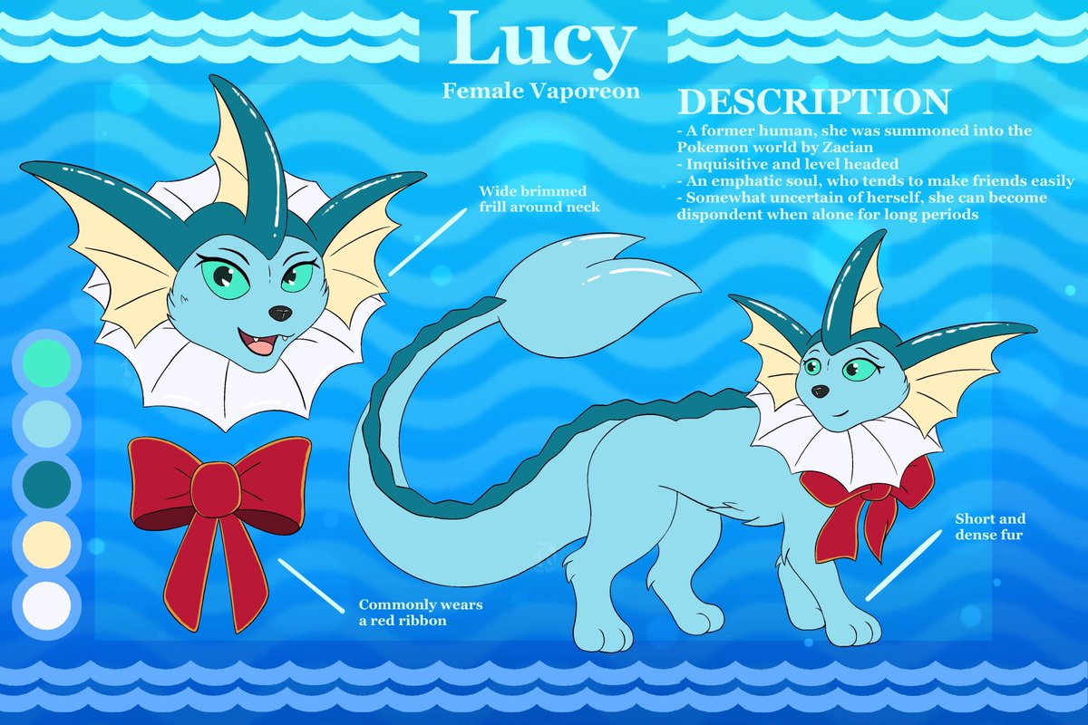 Made a reference sheet for my Pokemon Mystery Dungeon protagonist, Lucy the Vaporeon! #Pokemon #PMD