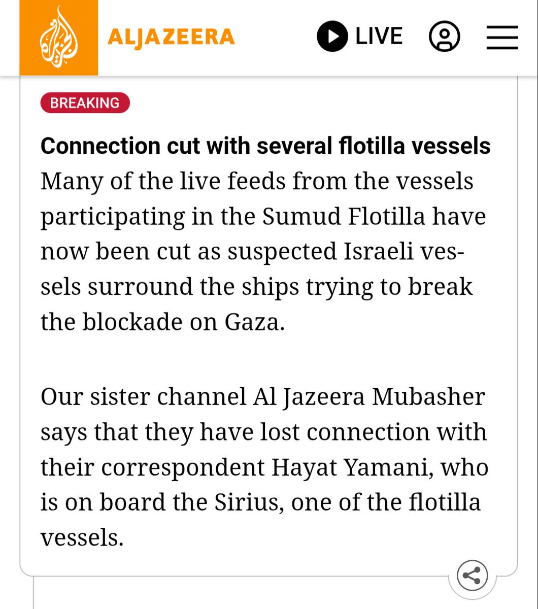 OunkaOnX's tweet photo. Connection cut with several flotilla vessels https://t.co/6nxYkibNGt