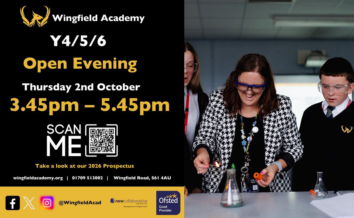 WingfieldAcad's tweet photo. Choosing the right school for your child is a very important decision. Wingfield is a very special place.  For an opportunity to hear all about it from our Headteacher, Miss O’Neill, please join us in the Main Hall tomorrow at 4pm, 4:30pm and 5pm

#TeamWingfield https://t.co/fAeSdade2P