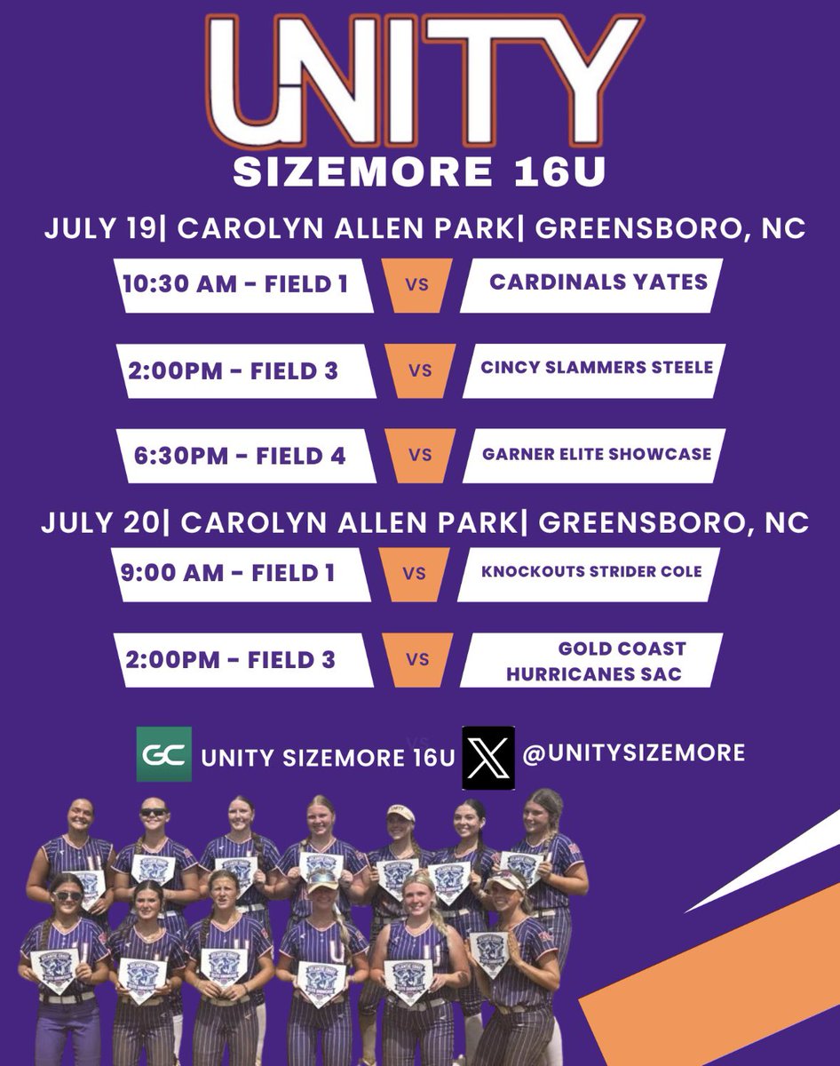 UnitySizemore's tweet image. 🚨 WEEKEND ALERT 🚨
Don’t miss your chance to come check out Unity Sizemore 18U in action @ @TierOneFP Patriots & Heroes. 💥
This squad is READY to SHOW OUT and you’re gonna want to see it!
Let’s goooooo! 🙌💪 @ChowanSoftball @softballferrum @AbbeySoftball @PackSoftball