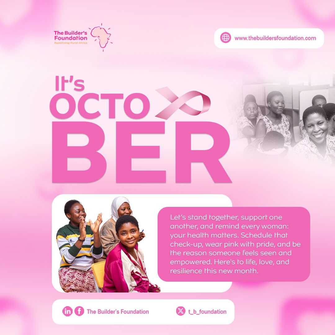 Builders_Fdn's tweet photo. Welcome to October!

The warm month that reminds us about an important care for the females’ health and even men

May the month be good to us
And remember to check your breasts.

#TBF #DowntownRevolution https://t.co/qpYgqlSDZm