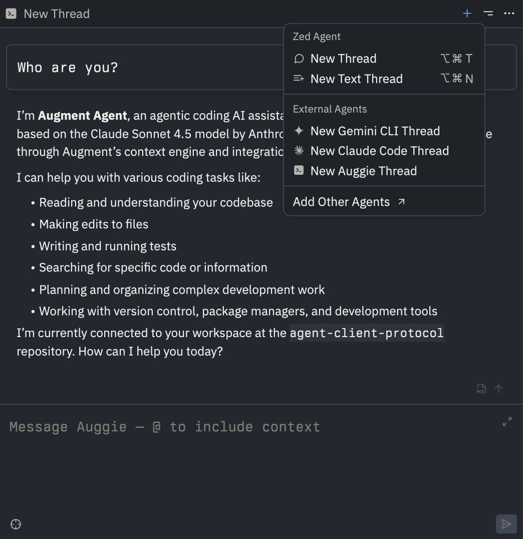 amateurhuman's tweet image. It's Auggie CLI Hackday over at @augmentcode, what better time to get Auggie in @zeddotdev.