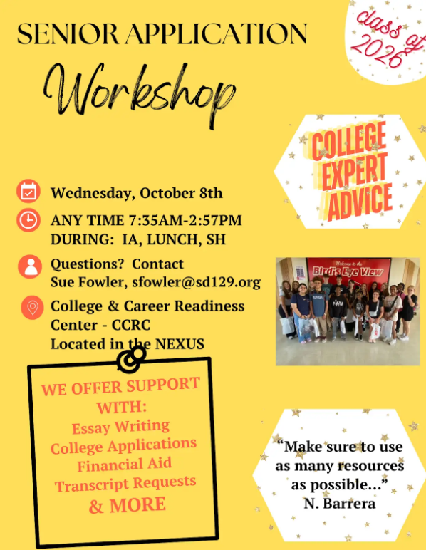 Need some help with college options and applications? Attend the @Waubonsee College Night 10/6 and then head to the CCRC on 10/8 to work on applications!