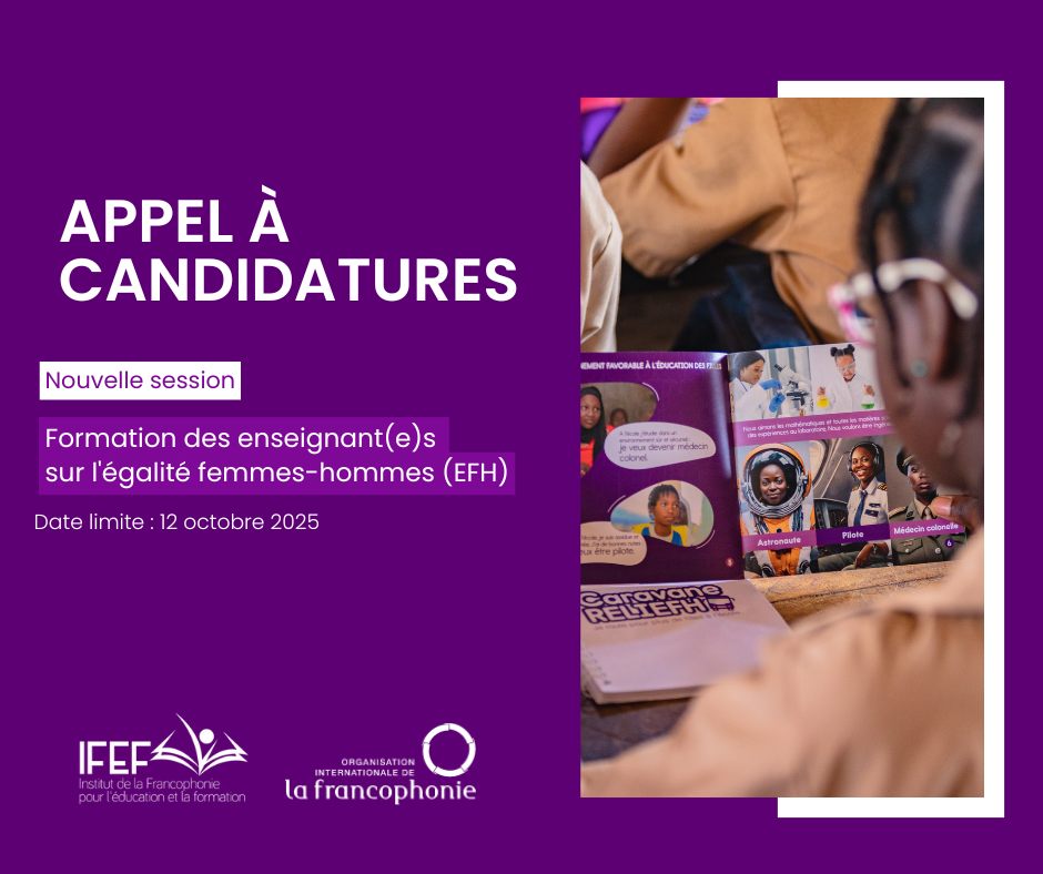 📢 Appel à candidatures

Rejoignez la prochaine session de formation #RELIEFH pour renforcer vos connaissances sur l’#ÉgalitéFH et repartir avec des outils pratiques pour promouvoir l’égalité femmes-hommes dans vos projets éducatifs.

🔗 En savoir plus : ow.ly/k6aI50X2RWI