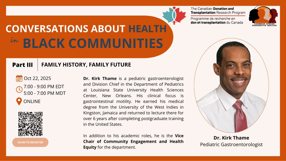 CARMnetwork's tweet photo. @CNTRP &amp; @CARMnetwork present Webinar 3 of Conversations About Health in Black Communities: Family Past, Family Future
Hear from Dr. Kirk Thame, pediatric gastroenterologist. 
Register now + Learn More with the link in our bio! https://t.co/s9vMsbaWfO