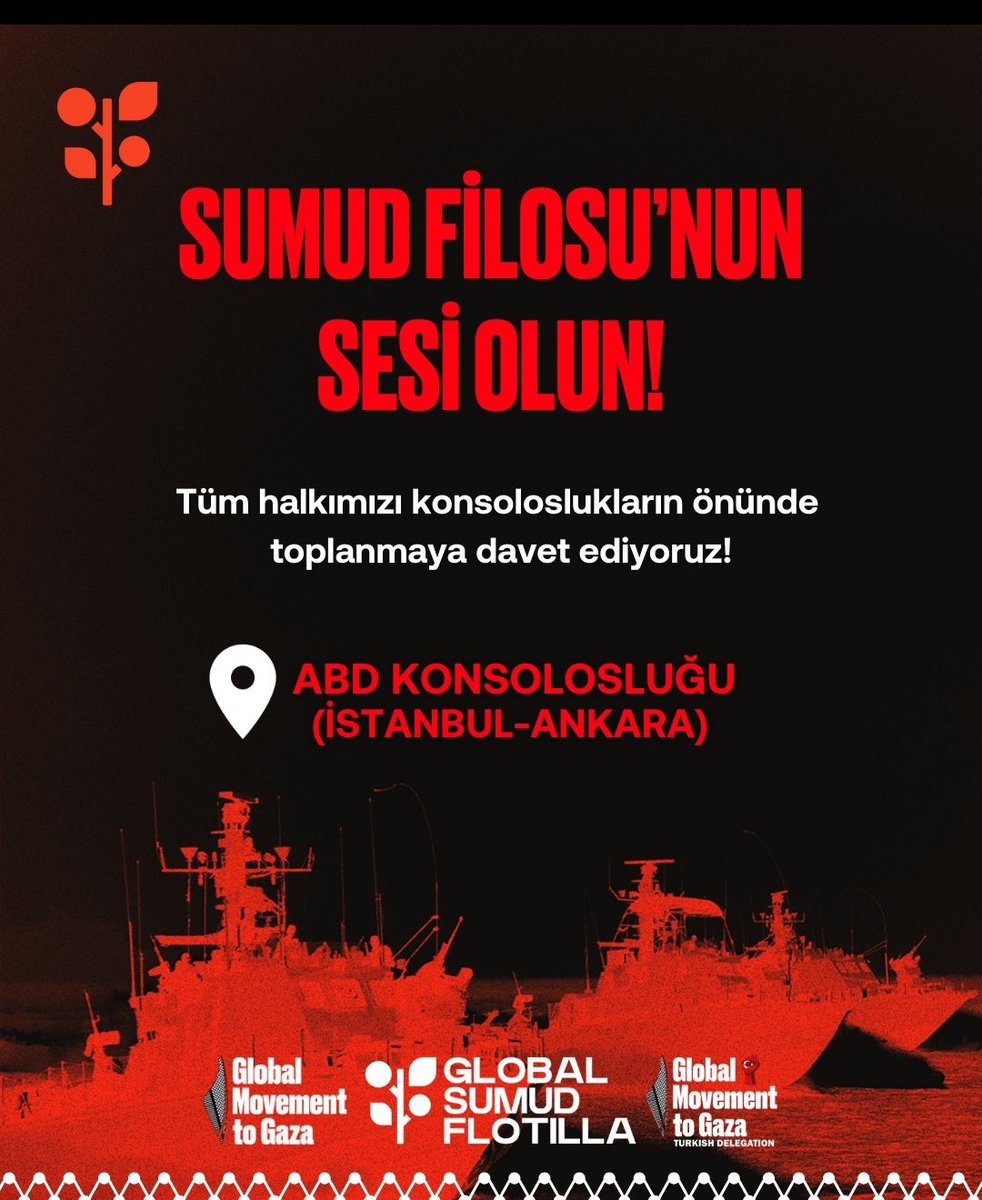 📌 Özgür Filistin🤲🤲
#freepalesti̇ne

📌 Soykırımcı Terör Örgütü İsrail Küresel Sumud Filosu'na saldırmak üzere‼️
📌 Soykırımcı İsrail Gazze Filosu'nu kuşattı.
Gazze filosu ile iletişim kesildi.

#sumudforGazza 
#SumudfilotillaSaldırıAltında 
#SumudFilosunuKoruyun