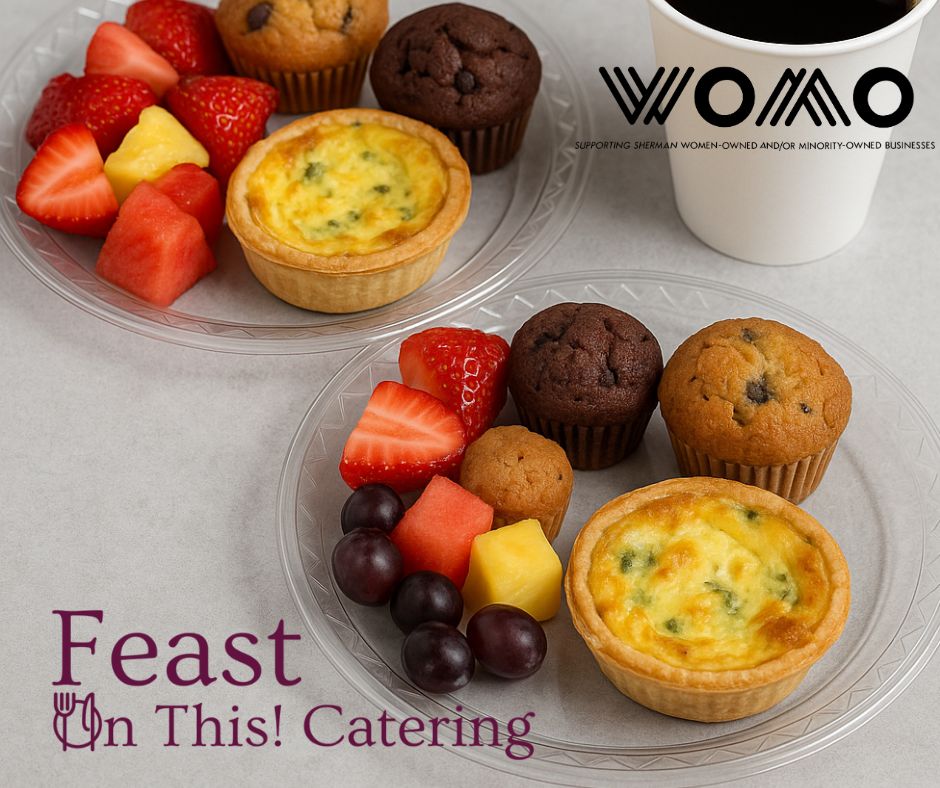 ShermanEDC's tweet image. 🌟 #WOMOWednesday 🌟

Feast on This caters fresh flavors in Sherman 🍴✨ This Friday they’ll serve breakfast bites for Coffee with the Mayor before the Mayor’s Roundtable ☕🥐

👉 Event: buff.ly/T00vORe

#ShermanWOMO #BuildingSherman