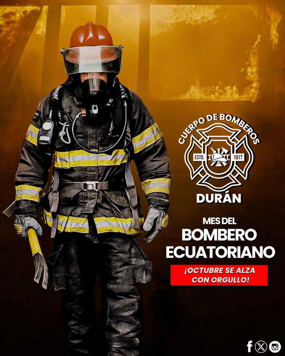 🔥🇪🇨 Octubre inicia con fuerza y honor.
Desde el Cuerpo de Bomberos de Durán, saludamos a quienes hacen del valor su vocación.
👨‍🚒👩‍🚒 ¡Mes del Bombero Ecuatoriano!
Donde otros retroceden, nosotros avanzamos.

#BomberosDeDurán 
#MesDelBomberoEcuatoriano
