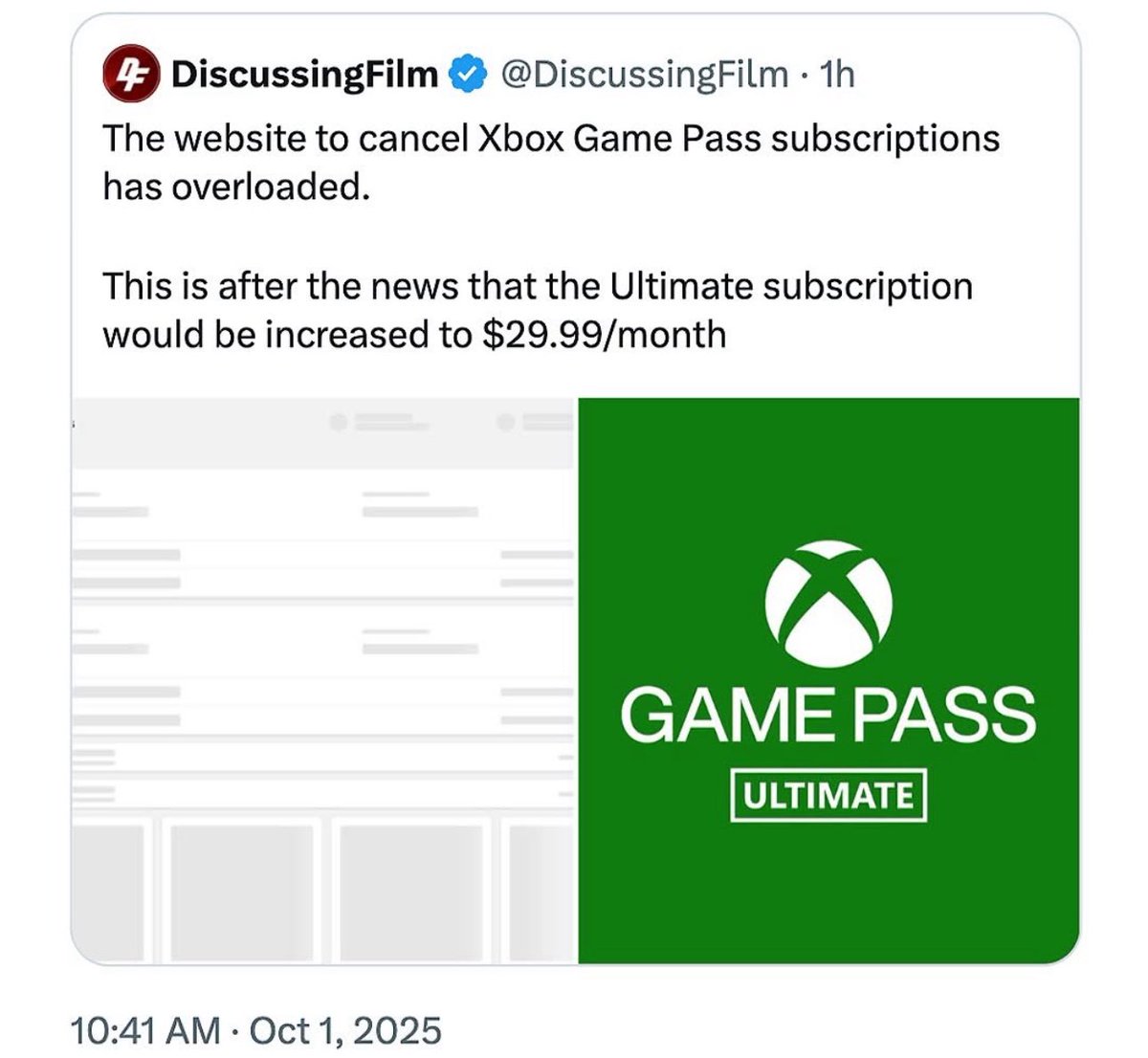 ThaDeggle's tweet photo. @XboxGamePass Cancled mine. We gotta stop letting them get away with price increases with sorry excuses. Let’s do Netflix and HBO next 😭 I promise if we all cancel we will have prices decreased and password sharing back in a week https://t.co/Jb6ZuY1yfD
