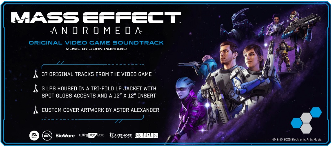 TheOngaku's tweet photo. Spacelab9 celebrates the 8th anniversary of the release of Mass Effect: Andromeda with the official three-LP soundtrack collection by @JohnPaesano. Also shipping from distributor @PixelCribAU in Australia. https://t.co/1uSA5pzswu