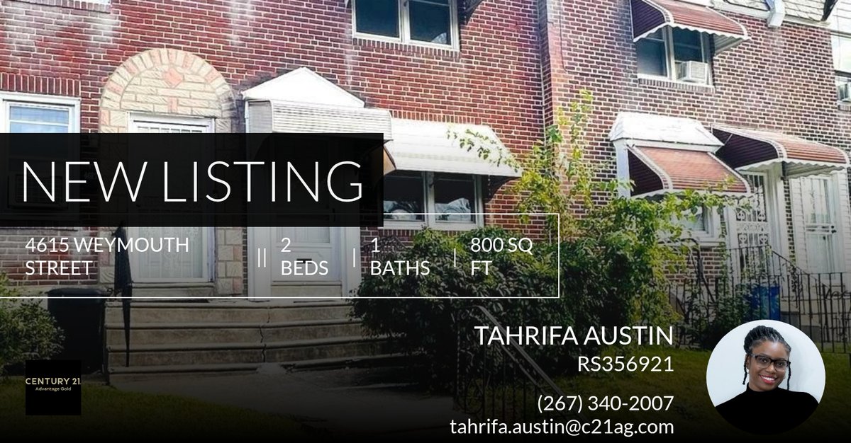 AgentTahrifa's tweet photo. 📍 New Listing 📍 Take a look at this fantastic new property that just hit the market located at 4615 Weymouth Street in Philadelphia. Reach out here or at (267) 340-2007 for more information!

Listed by Jasmine Townsend

Tahrifa A... https://t.co/o43rLhTw6S https://t.co/y06Zze9fv2