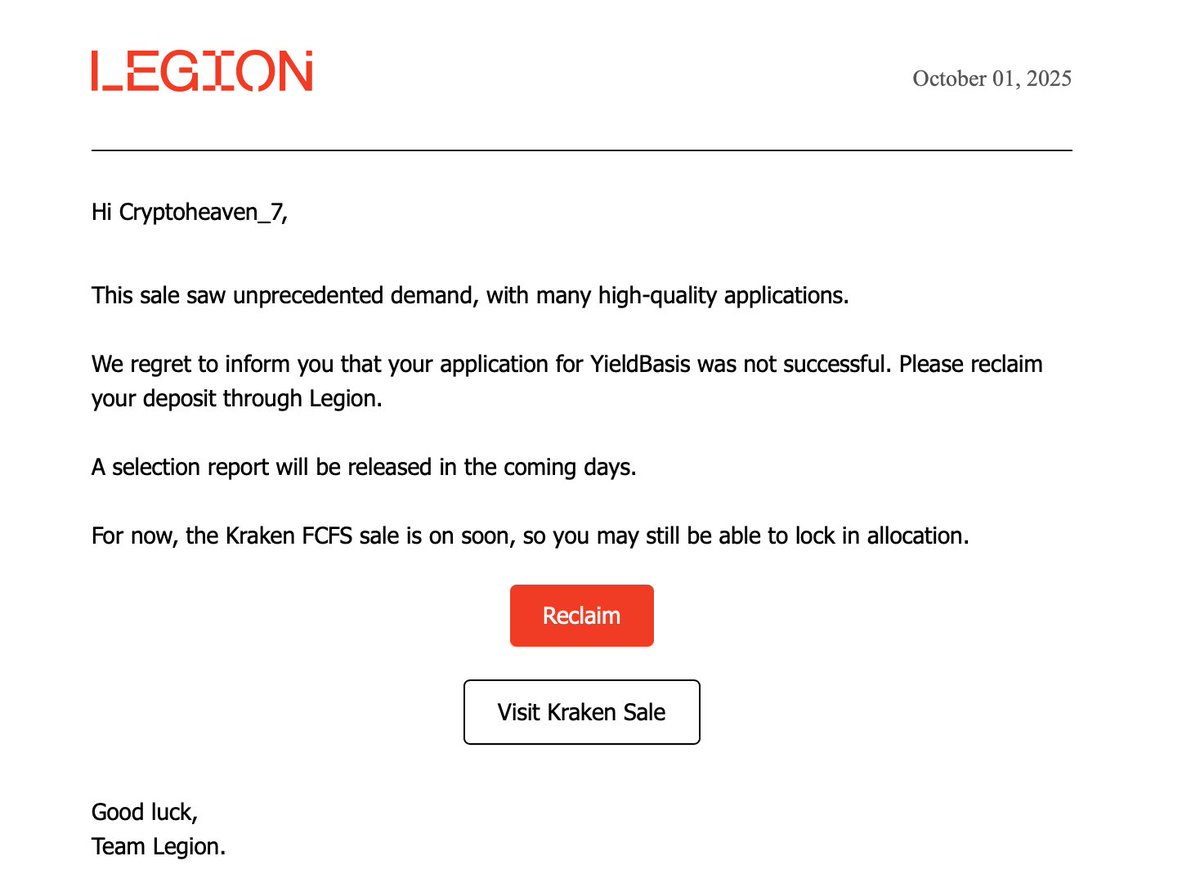 YieldBasis X Legion ICO sale went south for me as well. At least I am not alone.. HA HA....

If there is any other ICO to participate. Feel free to comment below