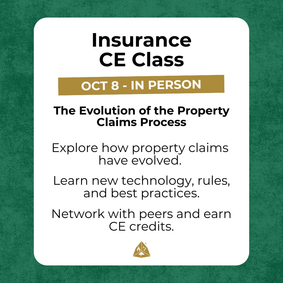 October Events: 

October 8 – CE Class: The Evolution of the Property Claims Process
Insurance professionals—join us for an in-person session to explore how claims have changed, learn best practices, and earn CE credits while connecting with peers. lp.constantcontactpages.com/ev/reg/wy5bawf