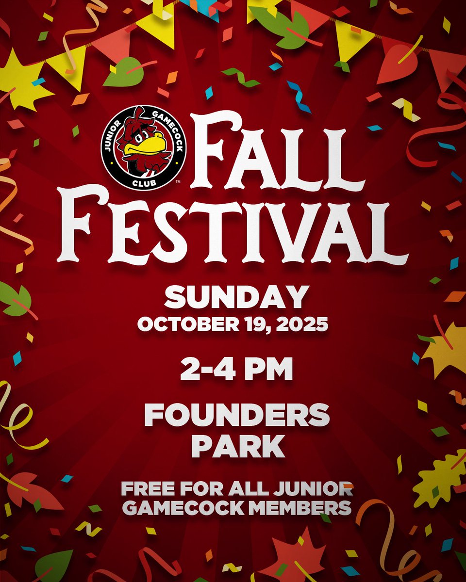 TheGamecockClub's tweet photo. The countdown is ON for the Junior Gamecock Club Fall Festival! Get ready for games, crafts, face painting, and photo ops with Cocky. 

Admission is FREE for all Junior Gamecock Club members. 

Join today &amp; RSVP ➡️https://t.co/528mkBgWoW https://t.co/nDPIOSC21k