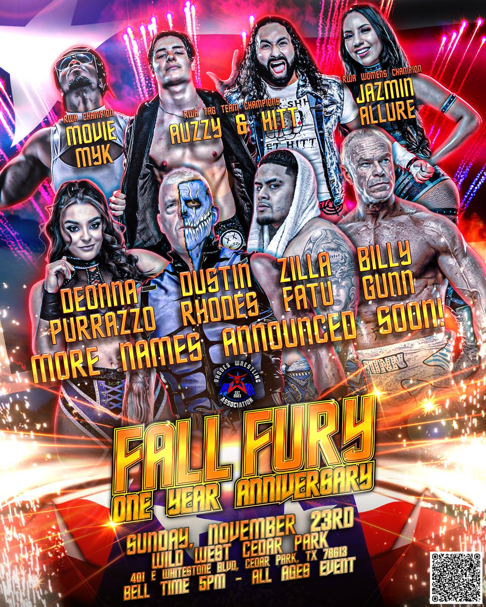 Really excited we made it a year because of the wonderful #RWA fans. 

Huge ANNIVERSARY SHOW November 23rd at 5pm central.
-VIP-3:00
-Doors-4:00
-Showtime-5:00
Gonna be badass!! 
GET UR TIX EARLY HERE
Rwahillcountrybrawl.eventbrite.com

Please come out and support our growing brand with