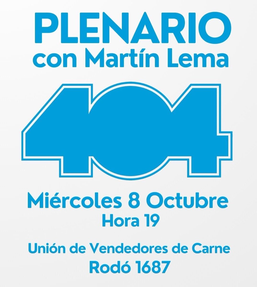 El próximo Miércoles 8 de Octubre tendremos plenario de nuestra Lista 404 🙌

<a href="/MartinLemaUy/">Martin Lema</a> <a href="/JoseSatdjian/">Jose Luis Satdjian</a> <a href="/PNACIONAL/">Partido Nacional</a>