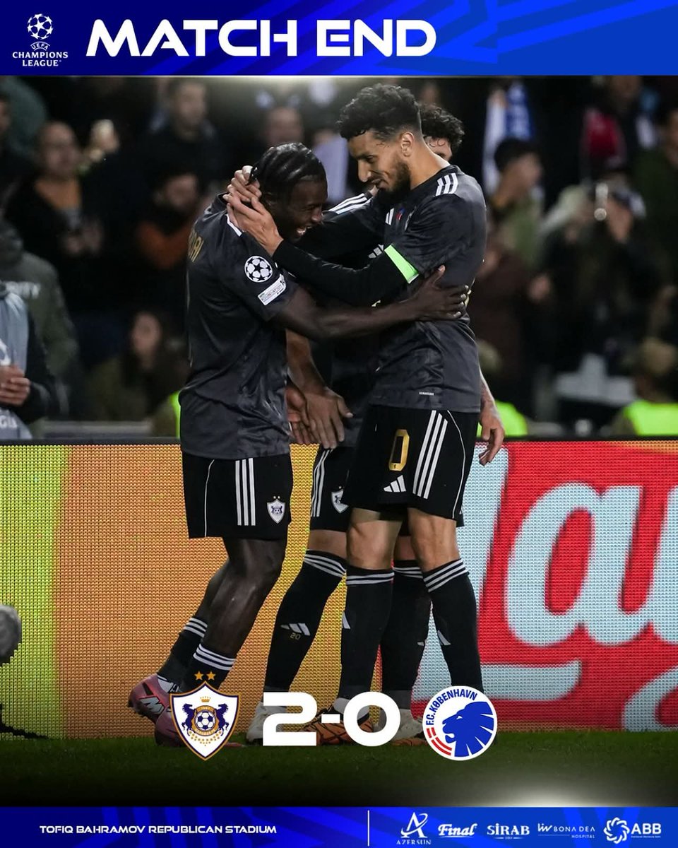 UEFA Şampiyonlar Ligi'nde lig aşamasının 2. haftasında Azerbaycan ekibi #Karabağ sahasında #Kopenhag'ı 2-0 yenerek Devler Ligi'nde 2'de 2 yapmayı başardı.