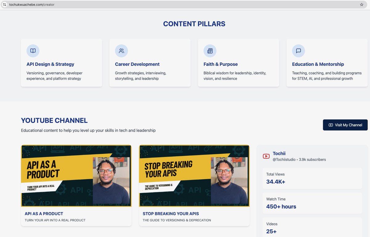 TochukwuAchebe's tweet image. 🚀 Excited to share my new website!

A hub where I bring together my journey in APIs, platforms, career growth, faith, and education with insights, blogs, and resources to inspire and empower.

Check it out: tochukwuachebe.com

#LearnWithTochii #CareerGrowth #Faith #educate