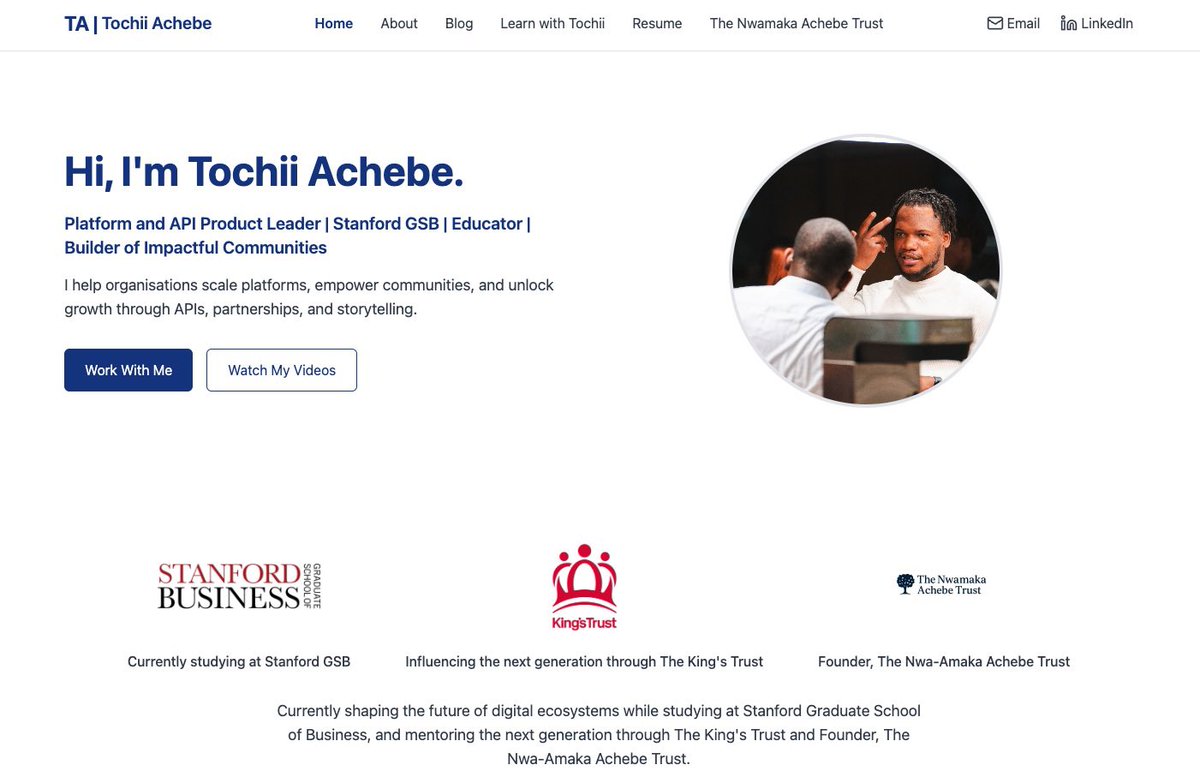 TochukwuAchebe's tweet image. 🚀 Excited to share my new website!

A hub where I bring together my journey in APIs, platforms, career growth, faith, and education with insights, blogs, and resources to inspire and empower.

Check it out: tochukwuachebe.com

#LearnWithTochii #CareerGrowth #Faith #educate