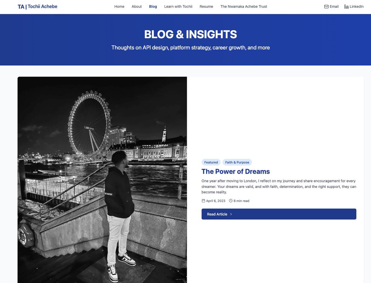 TochukwuAchebe's tweet image. 🚀 Excited to share my new website!

A hub where I bring together my journey in APIs, platforms, career growth, faith, and education with insights, blogs, and resources to inspire and empower.

Check it out: tochukwuachebe.com

#LearnWithTochii #CareerGrowth #Faith #educate