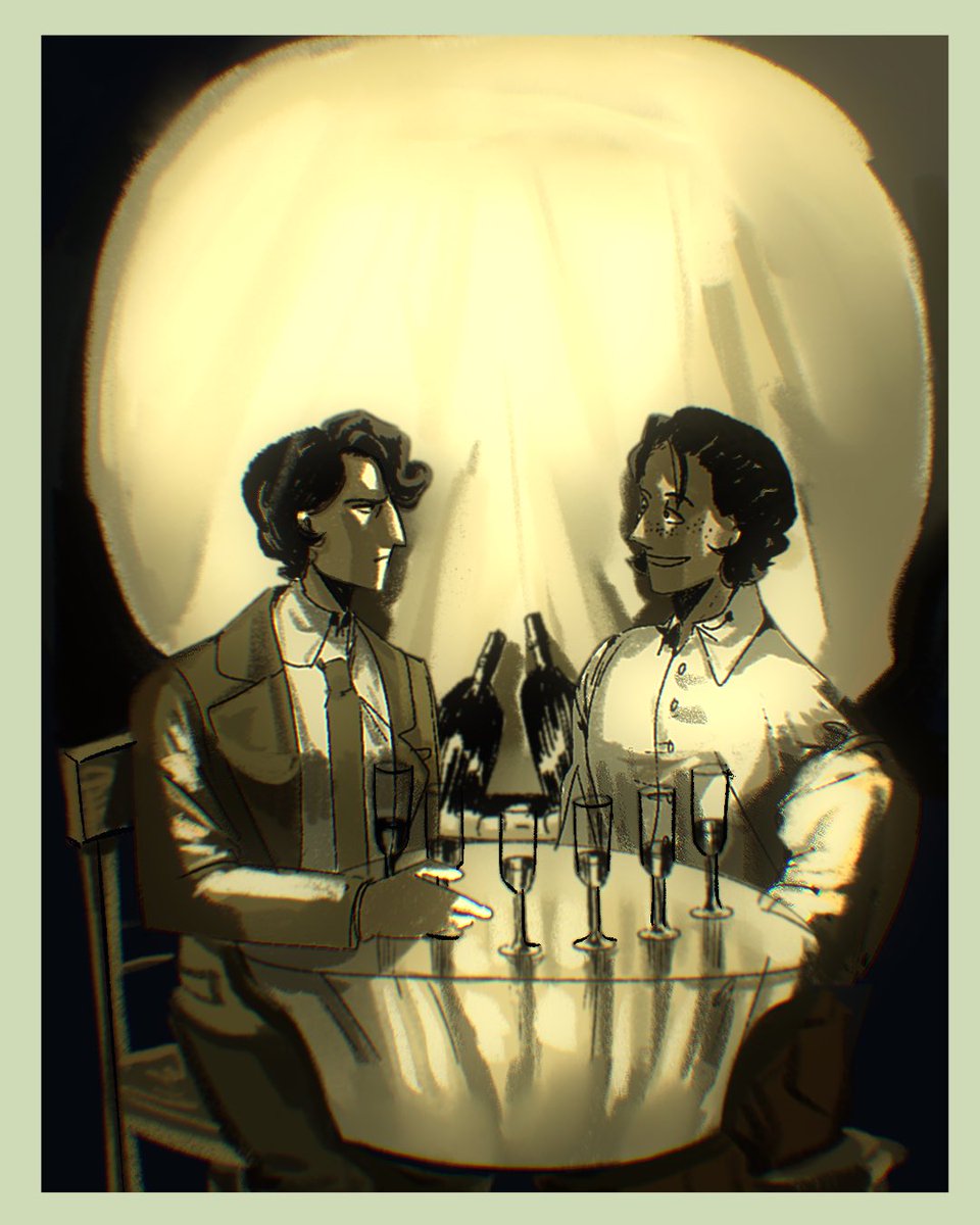 cookiecrusher45's tweet photo. 💀💀💀 for October 
#studioinvestigrave #deadplate #marriedinred 
Redraw of that one Dead Plate fanart I did for a Gaza gatcha but I added the girls from Married in Red too.
Boksu and Vincent’s coats kinda ruin the illusion but the overall shape is there I’d like to think. https://t.co/2NIKf8OJIZ