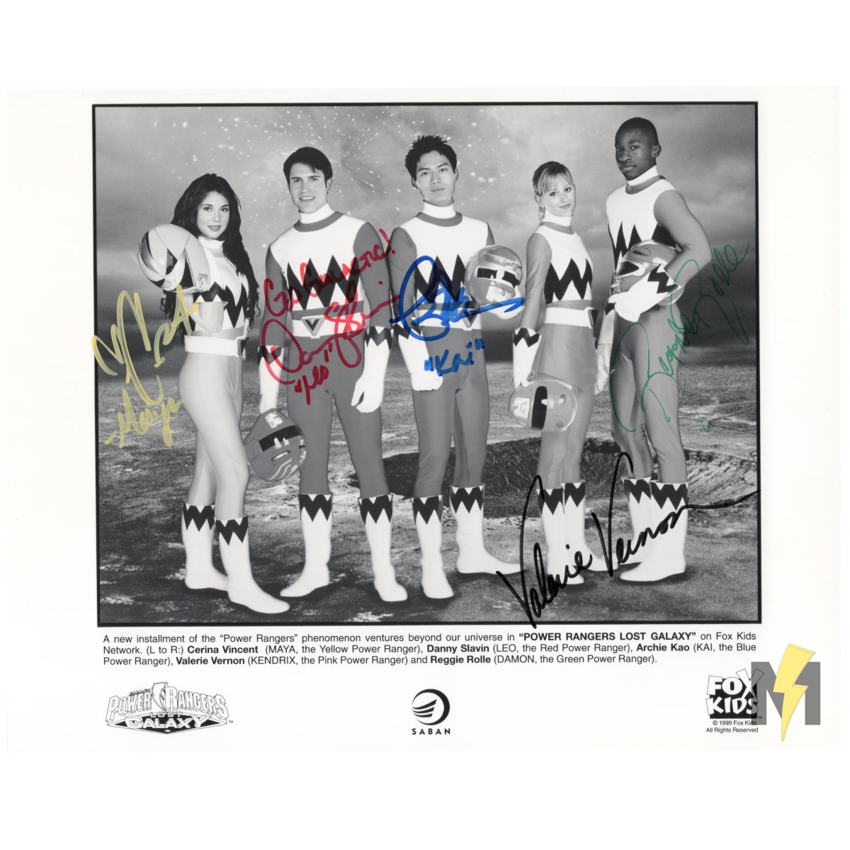 morphinmuseum's tweet image. Go Galactic! The Cast of Power Rangers Lost Galaxy in their official Fox Kids Team Portrait.

From Left to Right: Cerina Vincent as Maya [Yellow], Danny Slavin as Leo [Red], Archie Kao as Kai [Blue], Valerie Vernon as Kendrix [Pink], and Reggie Rolle as Damon [Green] pose against…