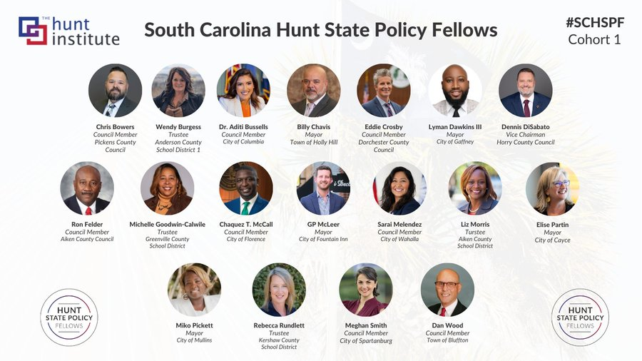 LorenzoPedro's tweet image. 🚨Building on success in North Carolina &amp;amp; Virginia, we’re excited to launch the South Carolina Hunt State Policy Fellows this weekend! Excited to see Gov. Hunt’s mission making an impact w/local leaders in the Palmetto State.

NEWS: hunt-institute.org/news/south-car… #scpol #SCEd #SCHSPF