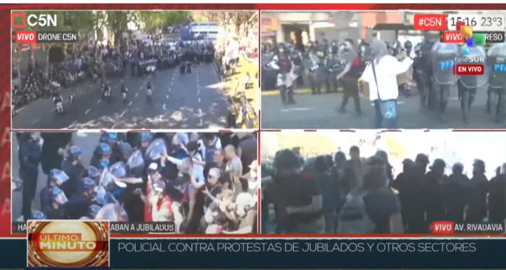 #ENVIVO | En #Argentina hay más de 20 heridos durante la represión policial contra protestas de jubilados y otros sectores 
   → telesurtv.net