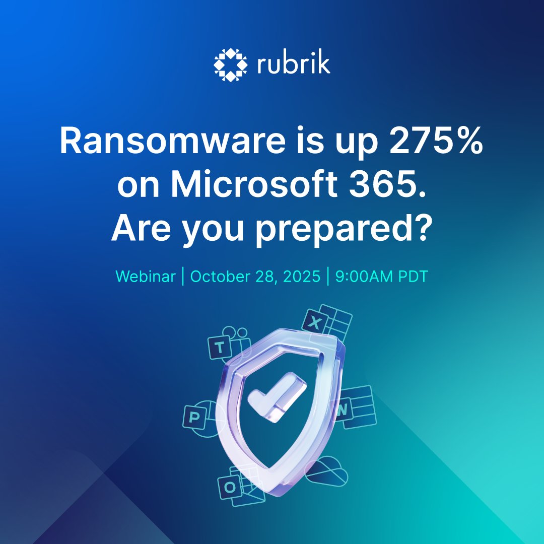 rubrikInc's tweet image. #M365 is critical to your business—but it's also under siege. With 275% YoY growth in ransomware attacks targeting Microsoft customers, the threat landscape has never been more severe. On October 28th, we’ll explore what real #CyberResilience looks like for M365 👉