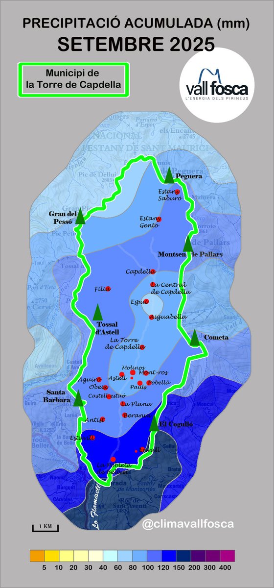 climavallfosca's tweet photo. 👉El primer mes de tardor deixa una distribució molt irregular de precipitació al municipi: els pobles del sud han recollit força més que els del nord.
Com a curiositat, el mínim se situa a #Espui, justament un dels nostres orinals habituals.
@AEMET_Cat @meteocat @MeteoAnd_OECC https://t.co/kv0szjPd1P