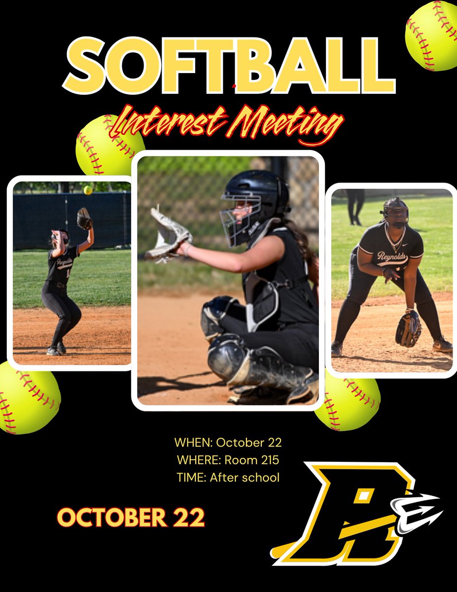 RjrClub's tweet photo. Interest meeting for softball.  October 22.  After school.  Room 215 https://t.co/N9aR4kN7US