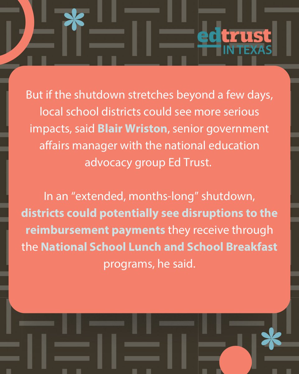 🚨 A government shutdown doesn’t just stall politics—it disrupts classrooms. From school meal programs to Head Start, Texas students could feel the impact if it drags on. Federal funding must be reliable for kids to learn &amp; thrive. #TXEd #GovernmentShutdown #EdTrust <a href="/EdTrust/">EdTrust</a>