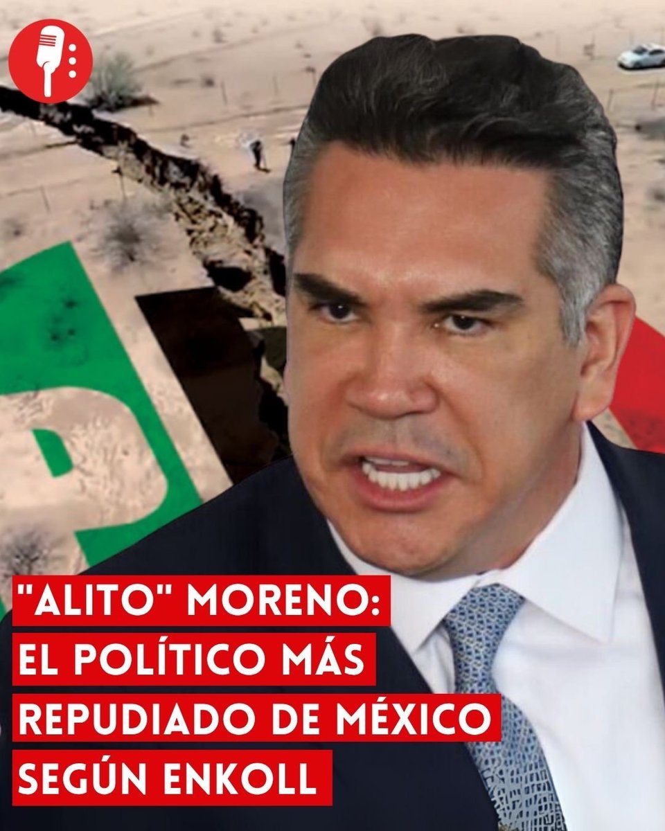 ⭕ OJO | "ALITO" MORENO, EL POLÍTICO MÁS REPUDIADO DE MÉXICO SEGÚN ENKOLL

La encuesta de Enkoll (<a href="/enkoll_/">Enkoll</a>) revela el desplome opositor: Alejandro “Alito” Moreno (<a href="/alitomorenoc/">Alejandro Moreno</a>) es el político más rechazado de México con 67% de opiniones negativas. El PRI enfrenta 73% de rechazo,