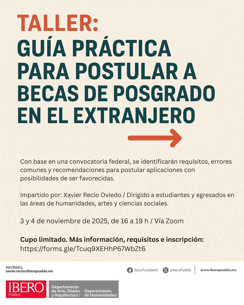 🗓️¿Tu licenciatura es sobre Humanidades, Artes o Ciencias Sociales y te interesa un posgrado en el extranjero? Asiste a nuestro próximo taller.

Información: acortar.link/2v71xE