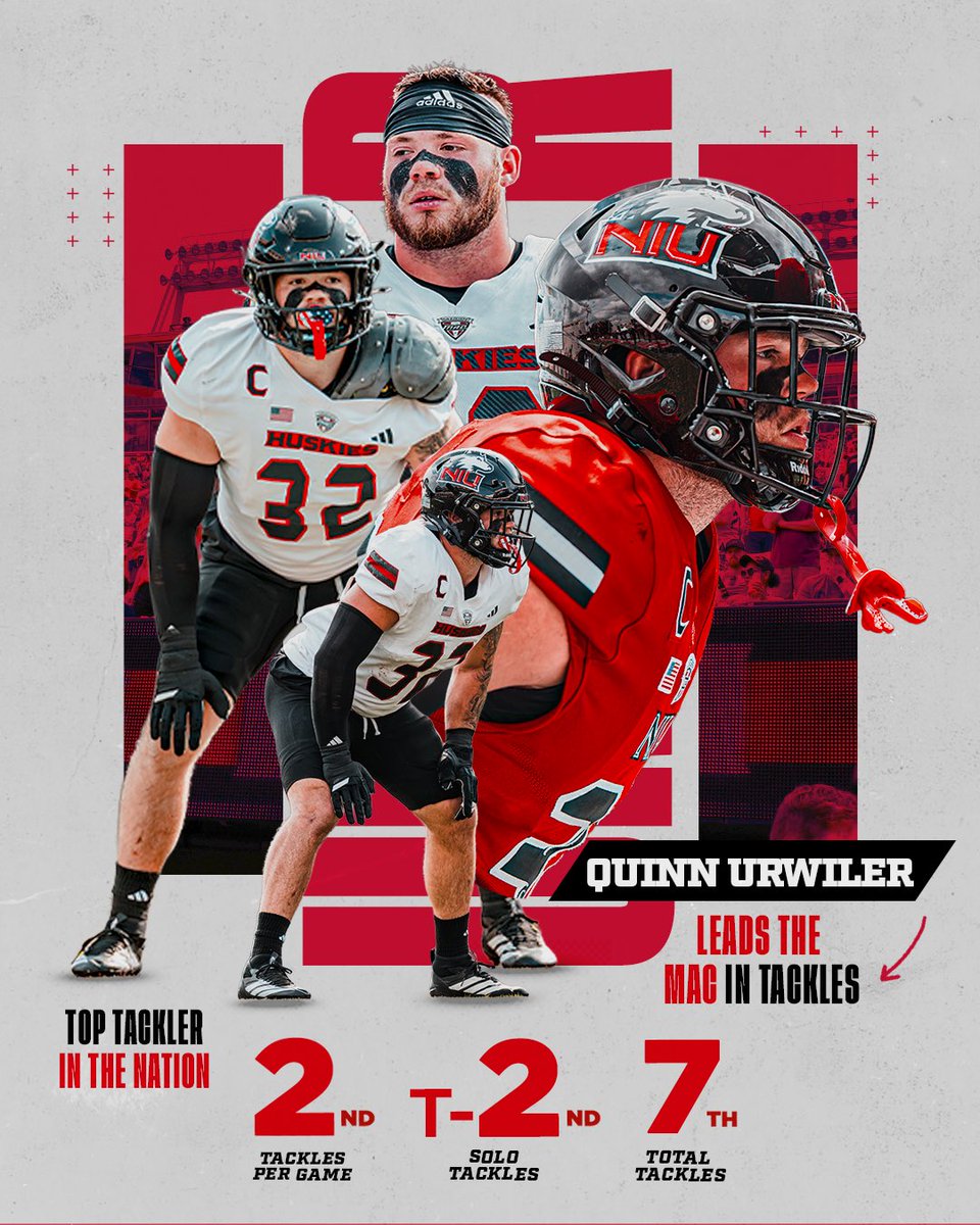 NIU_Football's tweet image. Climbing the Charts 🧗🏽📈 

 @QuinnUrwiler38 is one of the nation’s top tacklers after his career high 16 tackles this past Saturday!! 👀 

#HEAT🔥 | #TheHardWay 🤘🦴