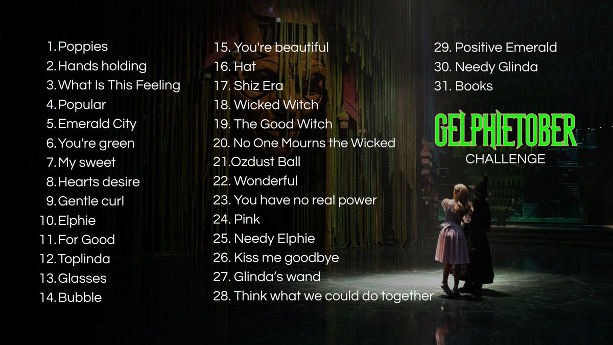 alligatortearsq's tweet image. 💚🩷✏️ GELPHIETOBER CHALLENGE LIST! 🧹🫧🖋️

This is my list for the inktober challenge to celebrate these gay witches aka Elphaba Thropp and Glinda Upland and also #WickedForGood coming.

Feel free to use my prompts and have fun drawing gay sht!

#Gelphie #Gelphietober