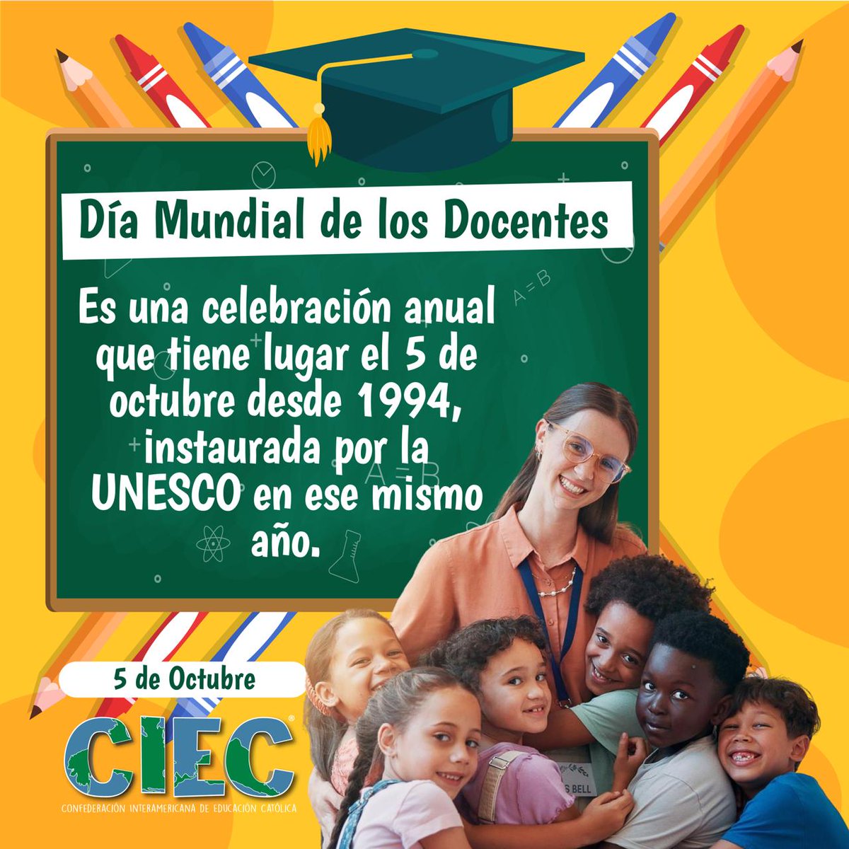📚✨ En este 5 de octubre celebramos a quienes inspiran, enseñan y transforman con su vocación.
🙏 Gracias, docentes, por su entrega y compromiso en la construcción de un mundo mejor. 🌎💡

#DíaMundialDelDocente #EducaciónCatólica #CIEC